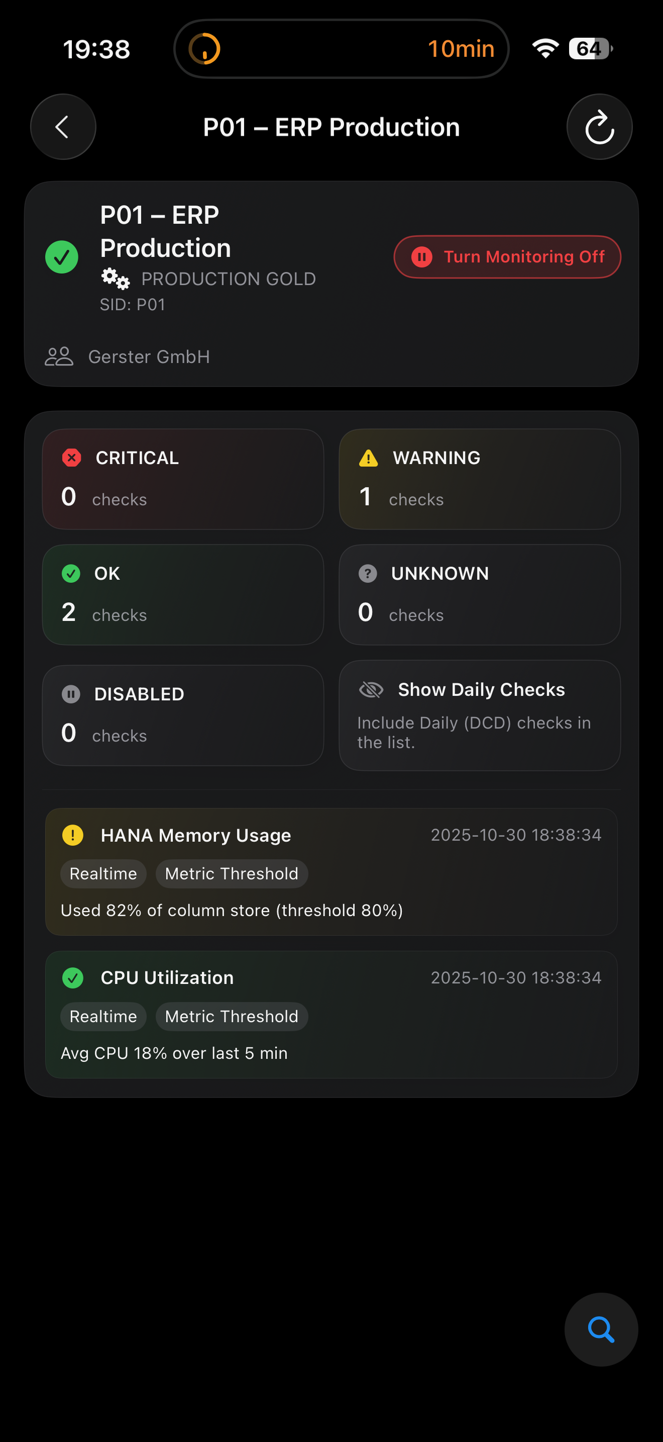 Overview cards with statuses and quick filters